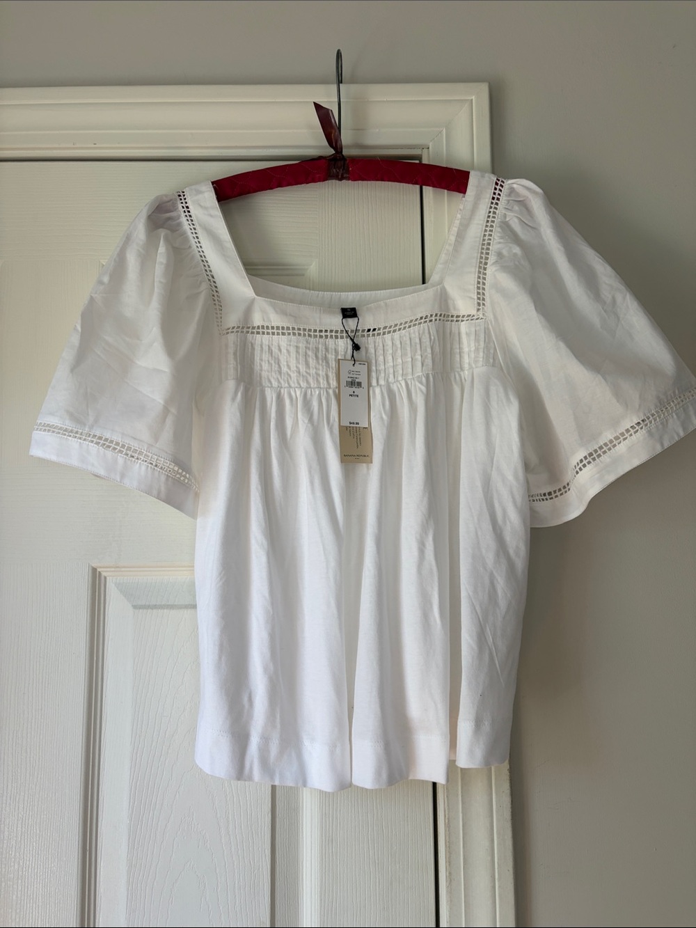 Banana Republic White Square-Neck Puff Sleeve Blouse, size small